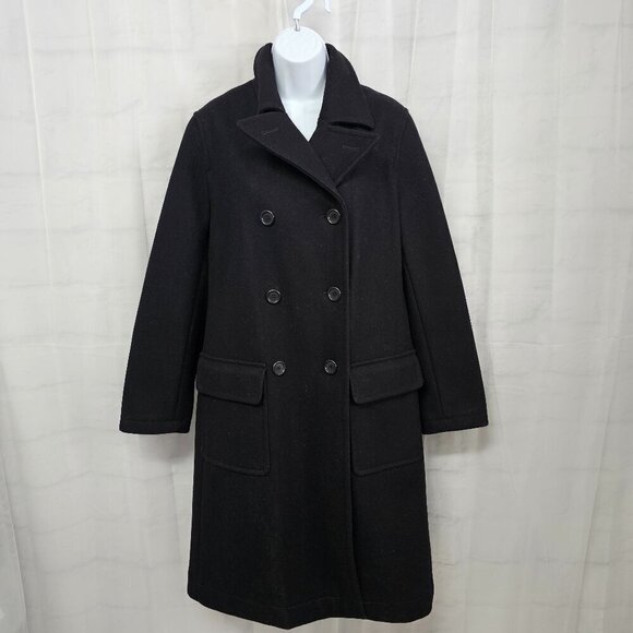 Vintage J. Crew Black Pea Car Coat Wool Blend Preppy Military Winter M - Picture 1 of 14